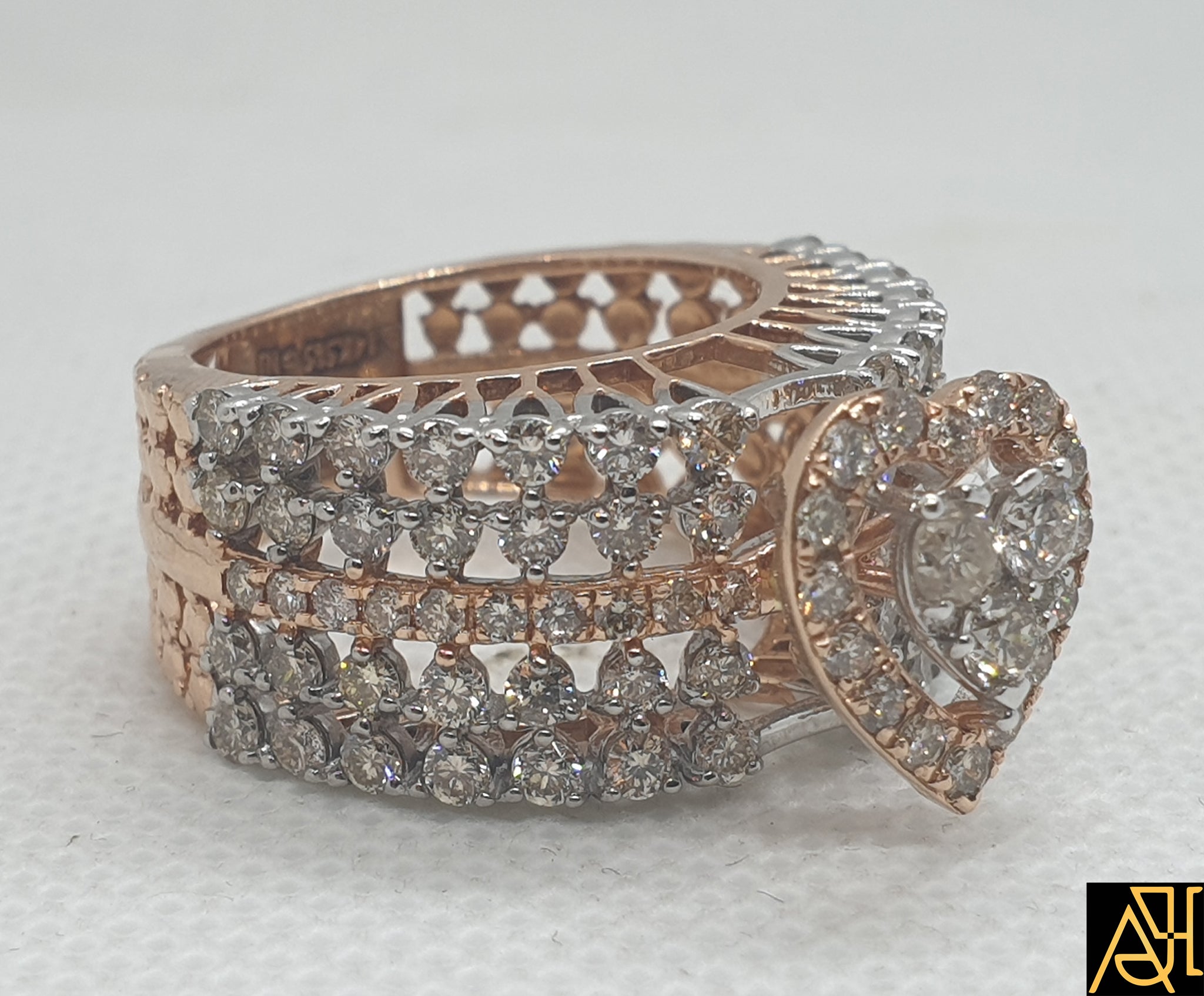 Frederic Sage Wide Multi Round Diamond Halo Rose Gold Engagement Ring |  Kranich's Inc